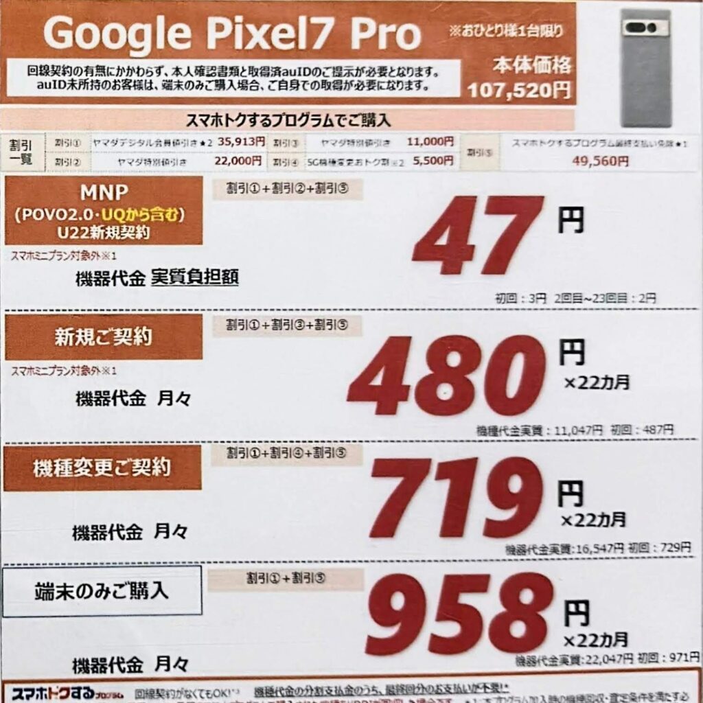 Google Pixel 7 Pro 47円